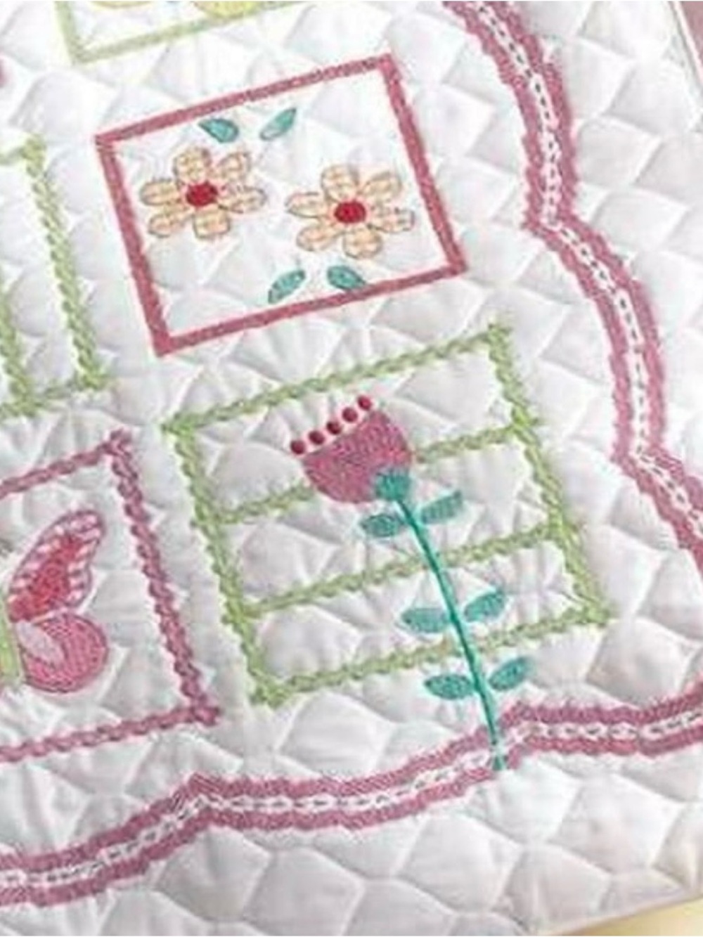 Bucilla "Sophie" Flowers and Butterflies Stamped Cross Stitch Crib Cover Kit - Picture 3 of 10